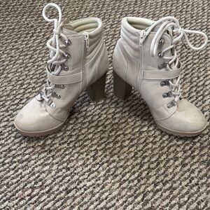 Andiamo Lace-Up Heeled Boots - Beige
